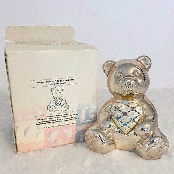 Lenox Vintage Baby Jewel Collection Silver Plated Teddy Bear Bank - Picture 3 of 9